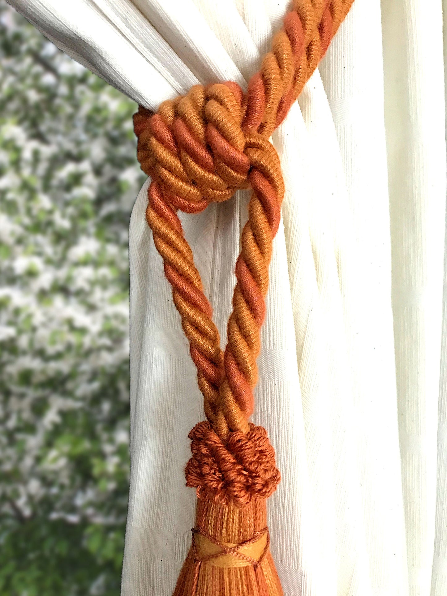 Grande bracciale per tende color arancione scuro di lusso decorazione per tende tendaggi drappeggio drappo made in italy