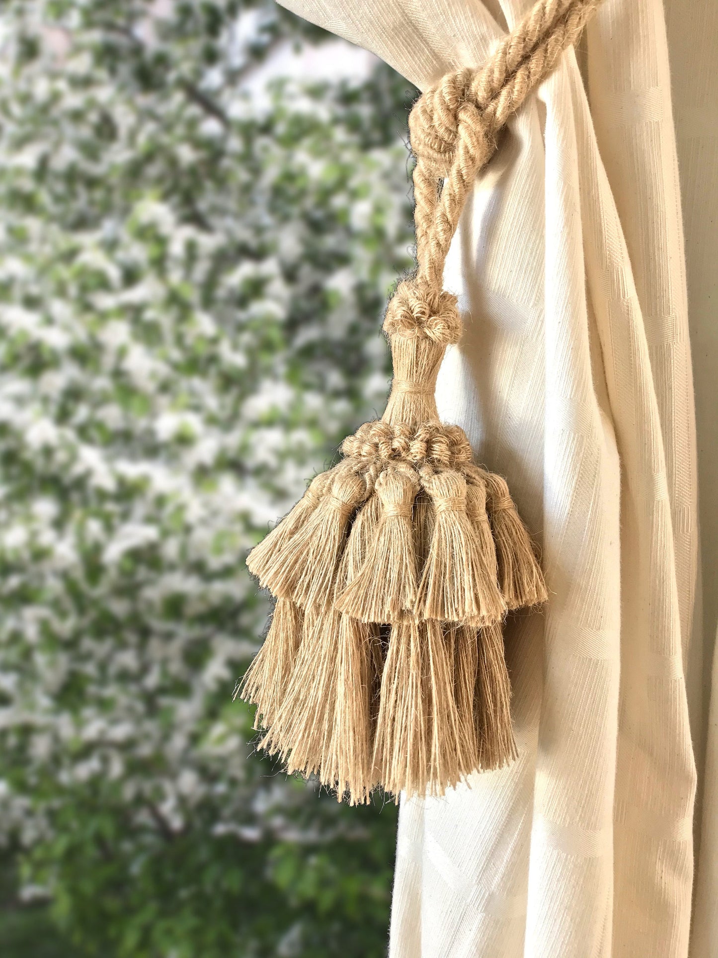 Superb large jute curtain tieback decoration for curtains drapery drape made in Italy