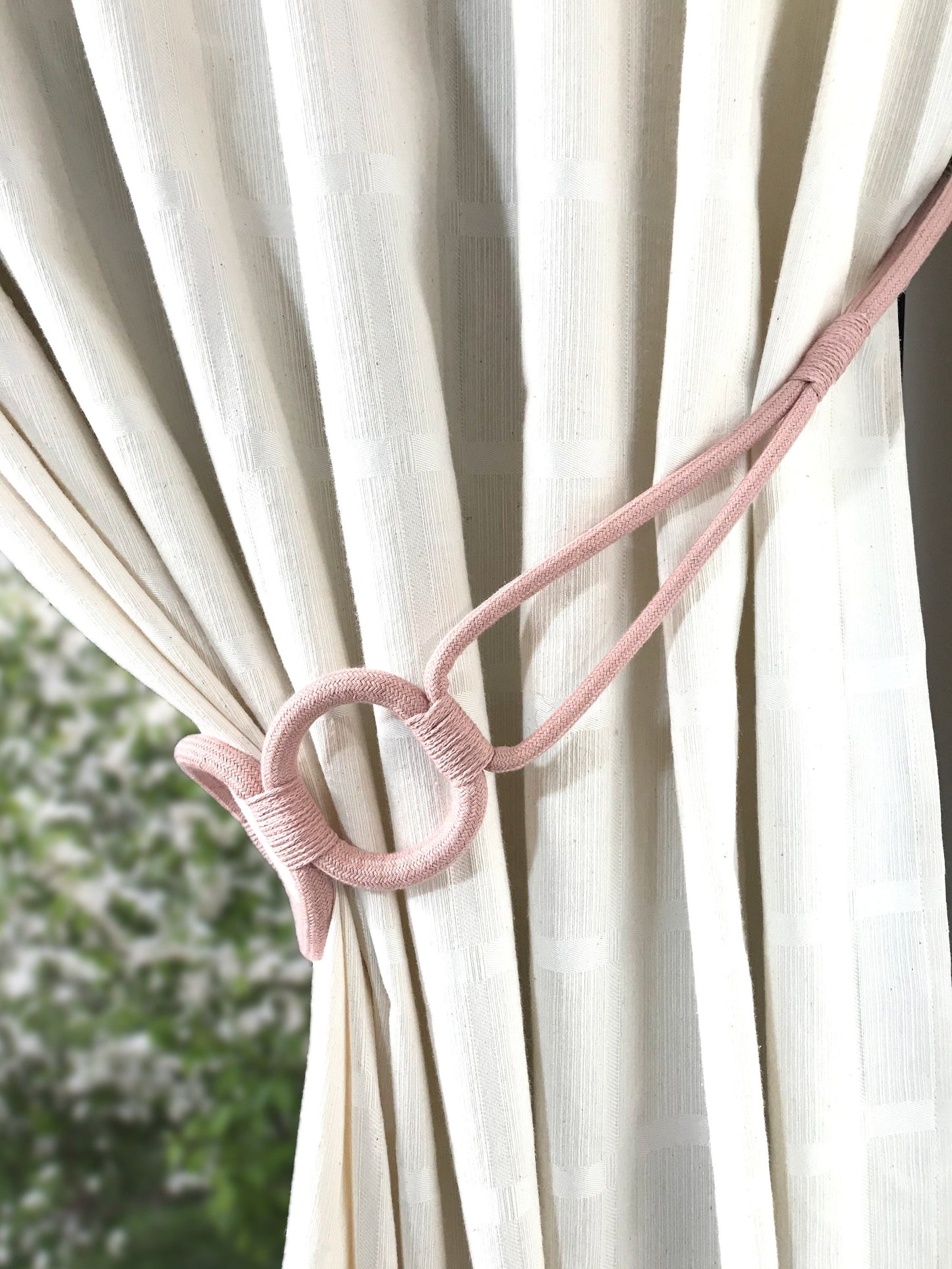 Pink three-ring tie-back, elegant decoration for curtains drapery drapes made in Italy