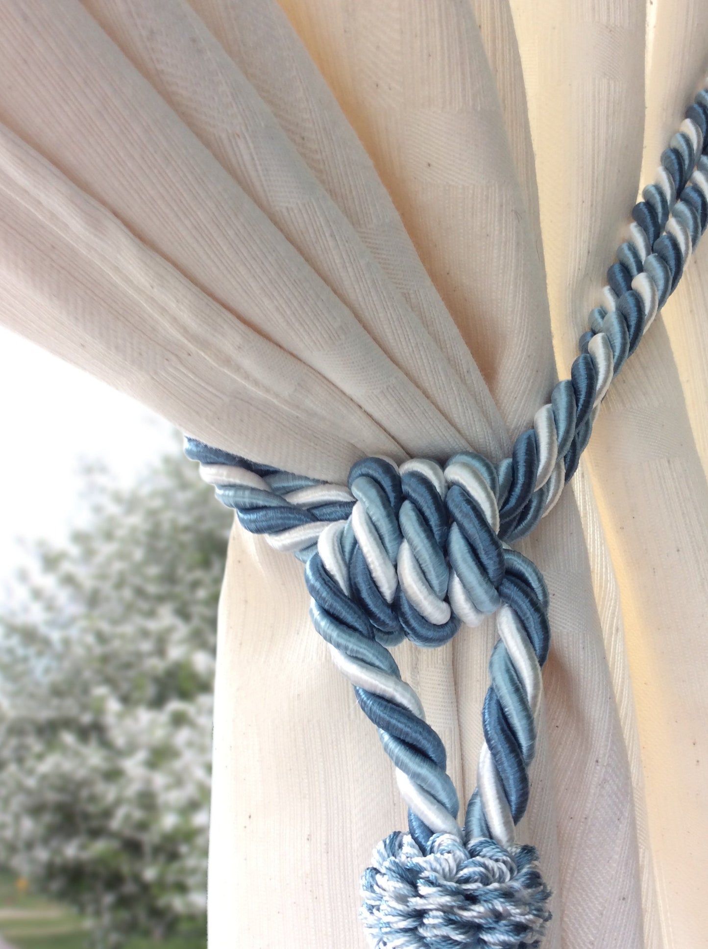 Embrasse per Tende con Nappa Grande 20cm - Azzurro Blu Bianco | Made in Firenze