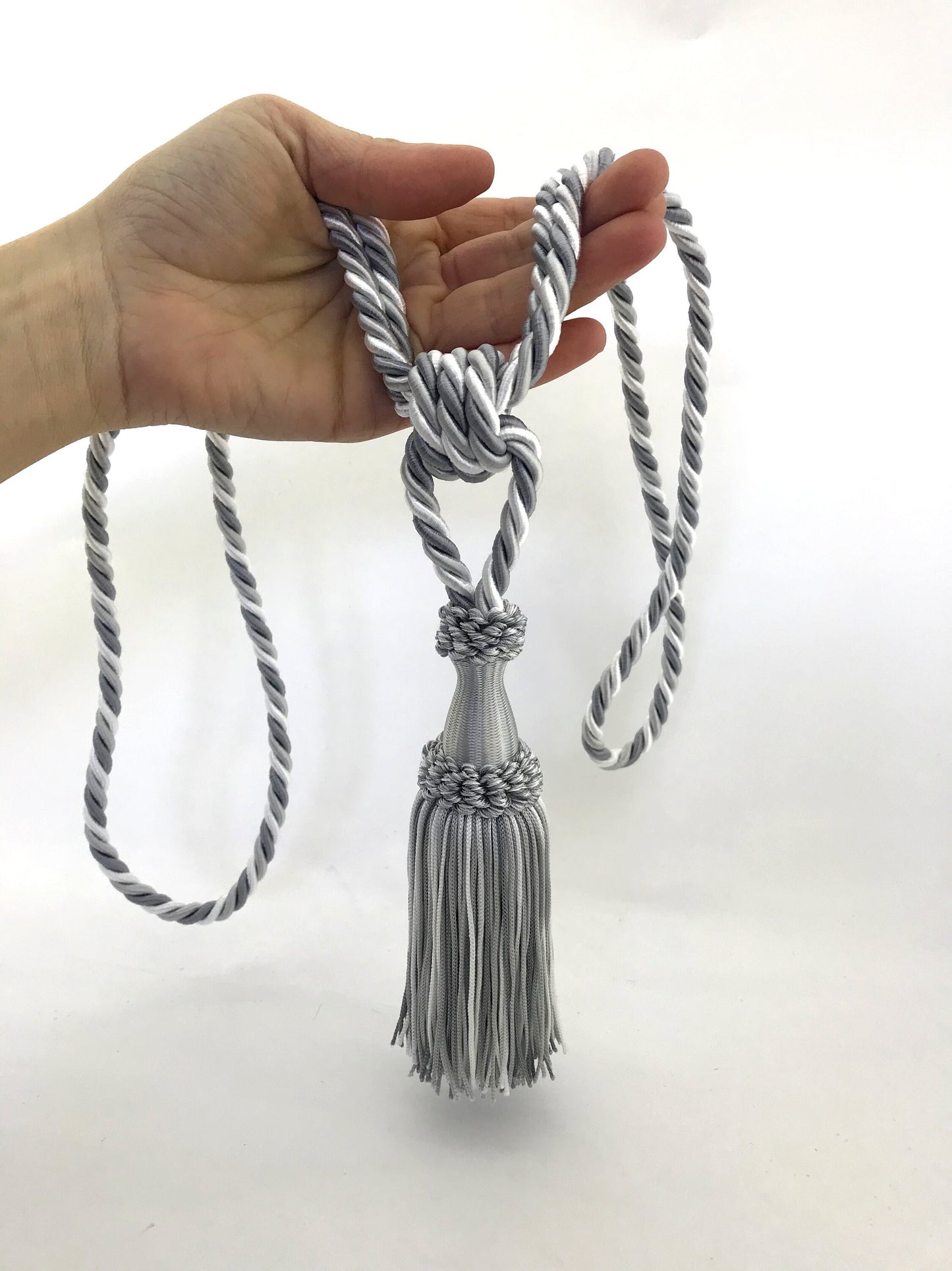 Curtain Tiebacks with 15cm Tassels - Grey and White | Made in Florence