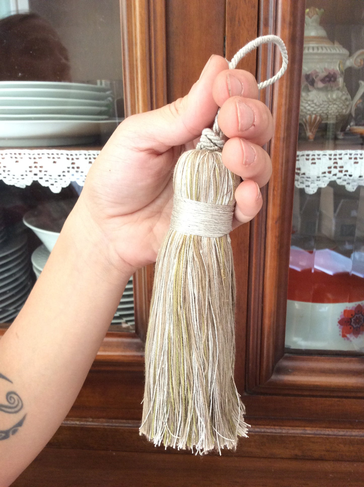 tassel, key bow, linen cotton viscose jute natural Made in Florence shabby chic