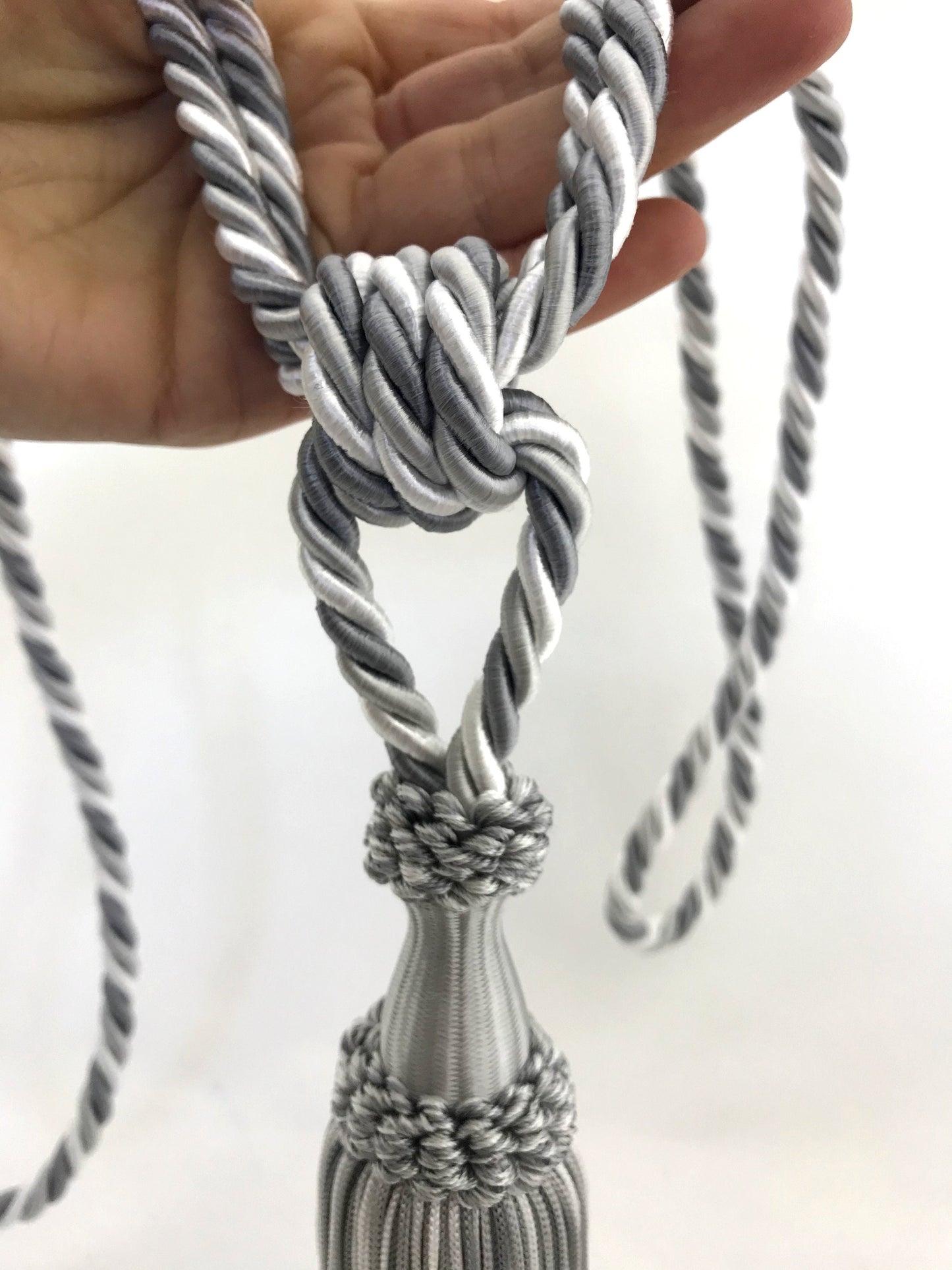 Curtain Tiebacks with 15cm Tassels - Grey and White | Made in Florence
