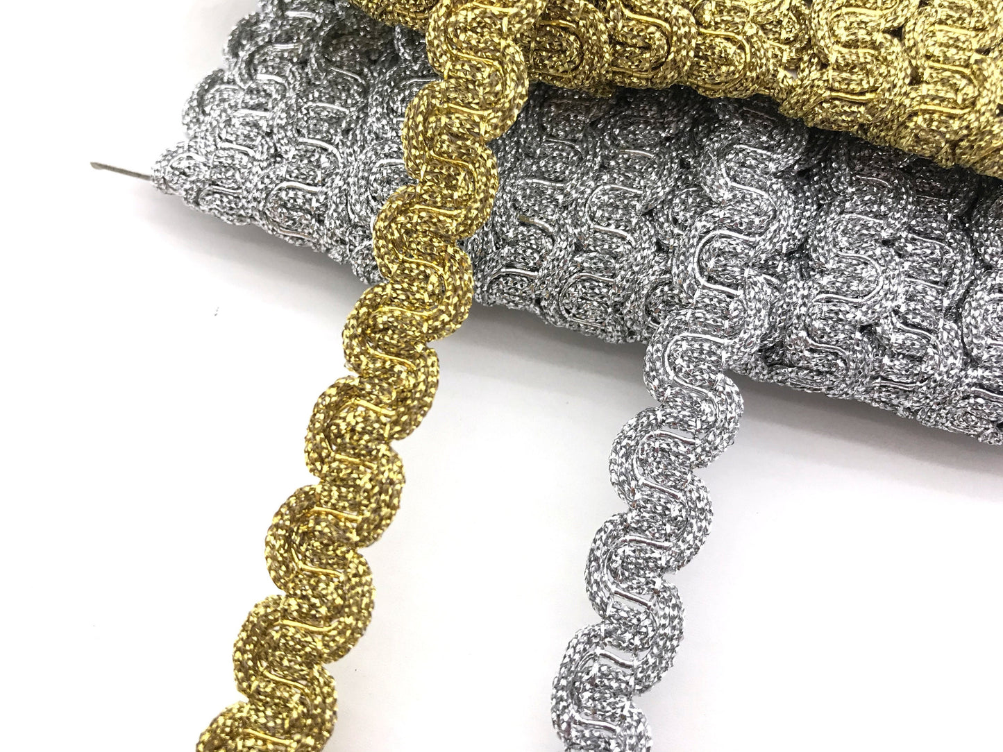 1 meter gold or silver sew-on trim 13mm. Fashion decoration for bags, shoes, belts, trousers, and sweaters.